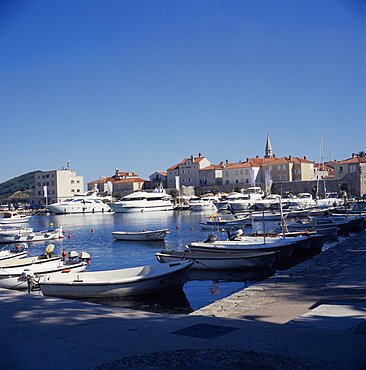 MONTENEGRO  Budva View across the harbour toward the old town.