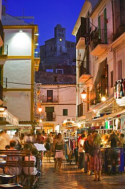 SPAIN Balaeric Islands Ibiza Street in the Ibiza City Old Town. Holidays Tourism Holidays Mediterranean Balearic Islands Travel Leisure Spain Europe Western Europe Eivissa Ibiza City Entertainment Shopping Night Espainia Espana Espanha Espanya European Hispanic Nite Southern Europe Spanish