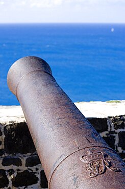 Pigeon Island National Historic Park Cannon at Fort Rodney pointing out to sea, Gros Islet, St Lucia