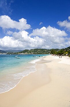 Aquamarine sea and the two mile stretch of the white sand of Grand Anse Beach, Grenada, West Indies, Caribbean, Central America