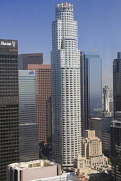 The mighty US Bank skyscraper Downtown view from Sth Figueroa St, United States of America