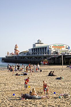 England, Dorset, Bournemouth, Sandy Beach and Pier