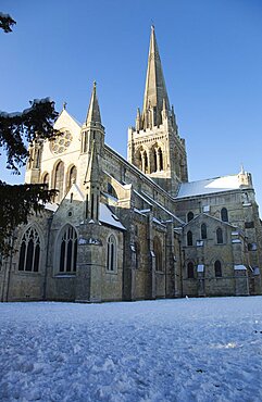 England, West Sussex, Chichester, the Cathedral in snow.