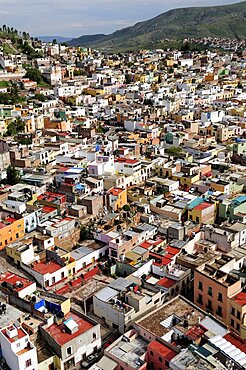 View over the city rooftops from cable car, Zacatecas, Bajio, Mexico