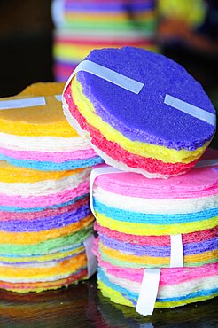 Coloured rice paper snacks, Food, Puebla, Mexico