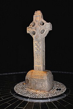 South Cross preserved in controlled atmospheric conditions, Clonmacnoise monastery, County Offaly, Ireland