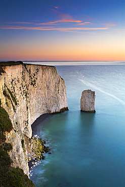 Chalk cliffs and sea stack along Ballard Down, Jurassic Coast, UNESCO World Heritage Site, Dorset, England, United Kingdom, Europe