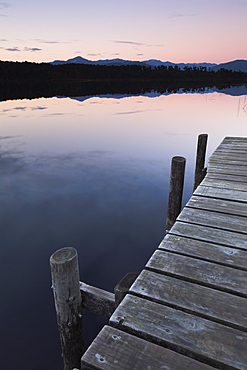 Early morning on a jetty at Lake Mahinapua, West Coast, South Island, New Zealand, Pacific