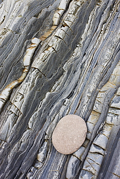 Rock strata and pebble in the cliffs at Bude, Cornwall, England, United Kingdom, Europe