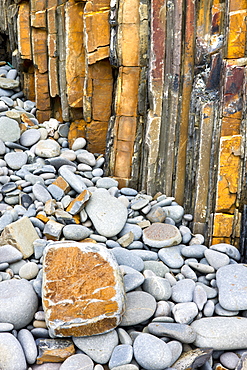 Rock formations and pebbles at Sandymouth Bay in North Cornwall, England, United Kingdom, Europe