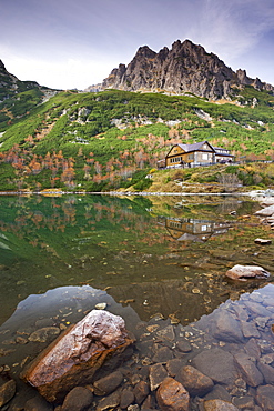 Zelene Pleso Lake and Mountain Cottage in the High Tatra Mountains, Slovakia, Europe