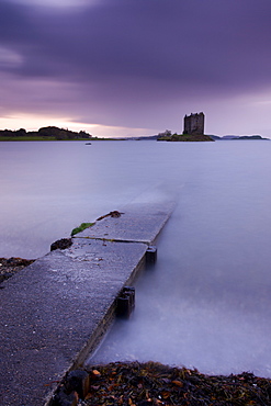 Slipway leading through Loch Linnhe to Castle Stalker, Scottish Highlands, Scotland, United Kingdom, Europe