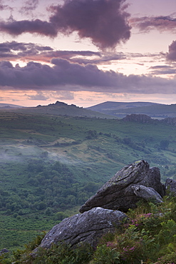 Dartmoor moorland looking towards Hound Tor, Dartmoor National Park, Devon, England, United Kingdom, Europe