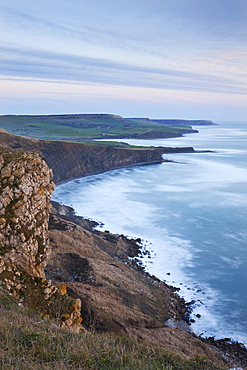 Purbeck coastline viewed from Gad Cliff, Jurassic Coast, UNESCO World Heritage Site, Dorset, England, United Kingdom, Europe