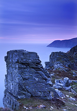 Foreland Point from the Valley of Rocks at dawn, Exmoor, Devon, England, United Kingdom, Europe