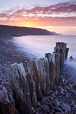 Sunset over Bossington Beach, Exmoor, Somerset, England, United Kingdom, Europe