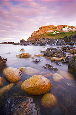 Cape Cornwall and the Sentinel from the rocky shores of Priests Cove, Cornwall, England, United Kingdom, Europe