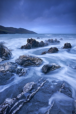 Dramatic conditions at Rockham Bay, looking towards Morte Point, North Devon, England, United Kingdom, Europe