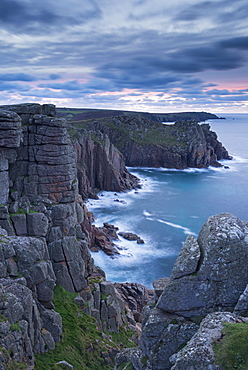 Magnificent granite cliffs from Pordenack Point, Land's End, Cornwall, England, United Kingdom, Europe 