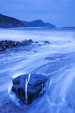 Atlantic waves crash against the shores of Crackington Haven on a stormy winter day, Cornwall, England, United Kingdom, Europe 