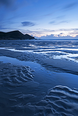 Low tide on Crackington Haven Beach during twilight, Cornwall, England, United Kingdom, Europe 