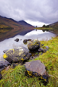 Boulders on Loch Leven shoreline, Lochleven, Highlands, Scotland, United Kingdom, Europe