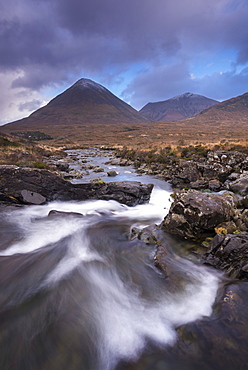 Allt Dearg Mor River looking towards Glamaig mountain, Glen Sligachan, Isle of Skye, Inner Hebrides, Scotland, United Kingdom, Europe