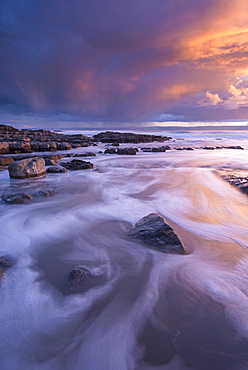 Sunset over the Bristol Channel from Nash Point on the Glamorgan Coast, Wales, United Kingdom, Europe