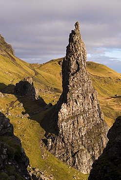 Needle Rock, one of the basalt columns standing alongside the Old Man of Storr, Isle of Skye, Inner Hebrides, Scotland, United Kingdom, Europe