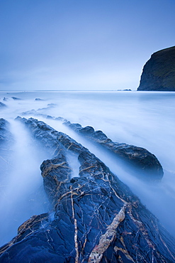 Rocky shores of Crackington Haven at dusk, Cornwall, England, United Kingdom, Europe