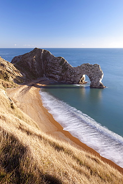 Durdle Door on a beautiful sunny day, Jurassic Coast, UNESCO World Heritage Site, Dorset, England, United Kingdom, Europe