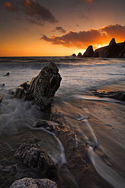 Surging tide at Westcombe Bay, Devon, England, United Kingdom, Europe