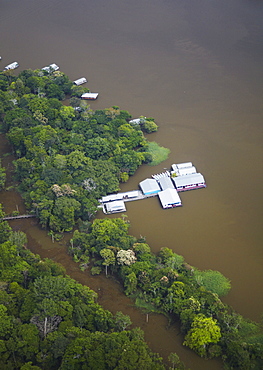 Aerial view of housing on the Rio Negro, Manaus, Amazonas, Brazil, South America 