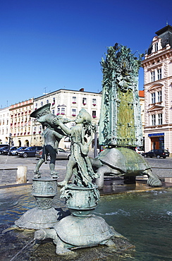 Arion's Fountain in Upper Square (Horni Namesti), Olomouc, Moravia, Czech Republic, Europe