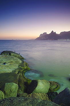 View of Ipanema beach at sunset from Ponta do Arpoador, Ipanema, Rio de Janeiro, Brazil, South America 