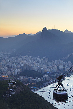 View of Christ the Redeemer statue and Botafogo Bay from Sugar Loaf Mountain, Rio de Janeiro, Brazil, South America 