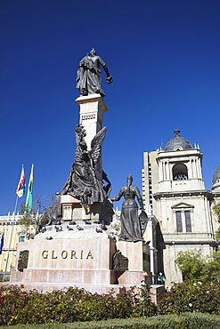 Monument and Cathedral in Plaza Pedro Murillo, La Paz, Bolivia, South America