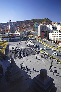 View of Plaza San Francisco from rooftop of San Francisco Church, La Paz, Bolivia, South America