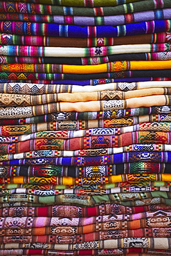 Colourful blankets in Witches' Market, La Paz, Bolivia, South America