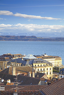 View of city skyline, Neuchatel, Switzerland, Europe