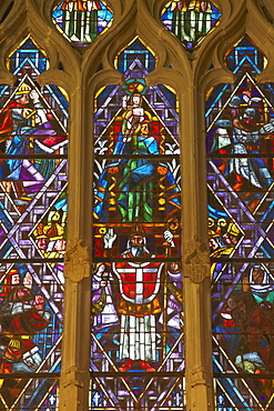 Stained glass window of Lausanne Cathedral, Lausanne, Vaud, Switzerland, Europe