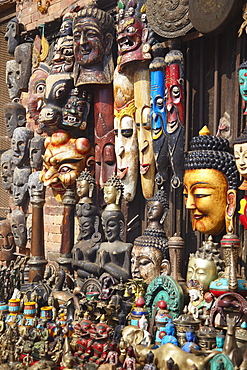 Souvenir masks, Bhaktapur, Kathmandu Valley, Nepal, Asia