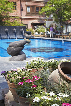 Swimming pool in grounds of Dwarika's Hotel, Kathmandu, Nepal, Asia