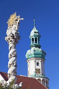 Firewatch Tower and Trinity Column in Main Square, Sopron, Western Transdanubia, Hungary, Europe