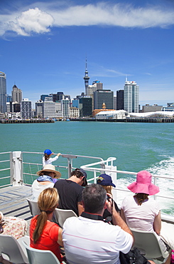 Passengers on ferry departing Waitemata Harbour, Auckland, North Island, New Zealand, Pacific