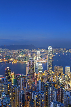 View of Kowloon and Hong Kong Island from Victoria Peak at dusk, Hong Kong, China, Asia