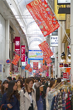 People in shopping arcade in Dotomburi, MInami, Osaka, Kansai, Japan, Asia