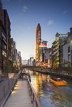 Dotombori at dusk, Osaka, Kansai, Japan, Asia