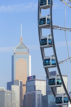 Ferris wheel and Wan Chai skyline, Hong Kong Island, Hong Kong, China, Asia