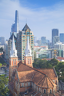 View of Notre Dame Cathedral and city skyline, Ho Chi Minh City, Vietnam, Indochina, Southeast Asia, Asia